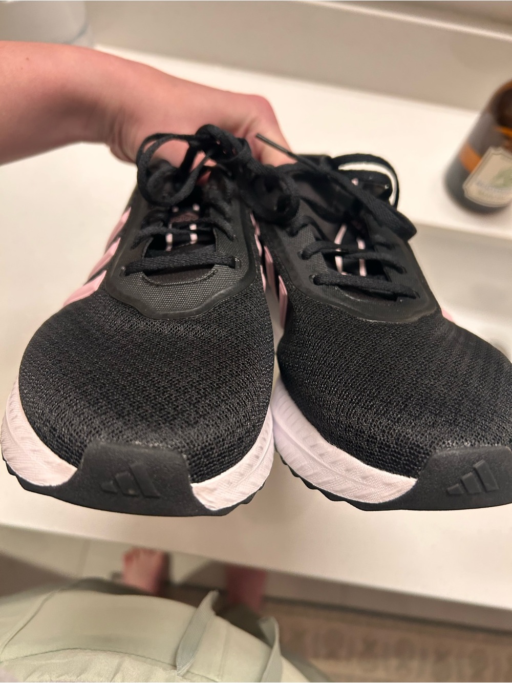 NWOB Adidas Women’s Black Athletic Sneakers with Pink Stripes size 10 - Picture 6 of 6